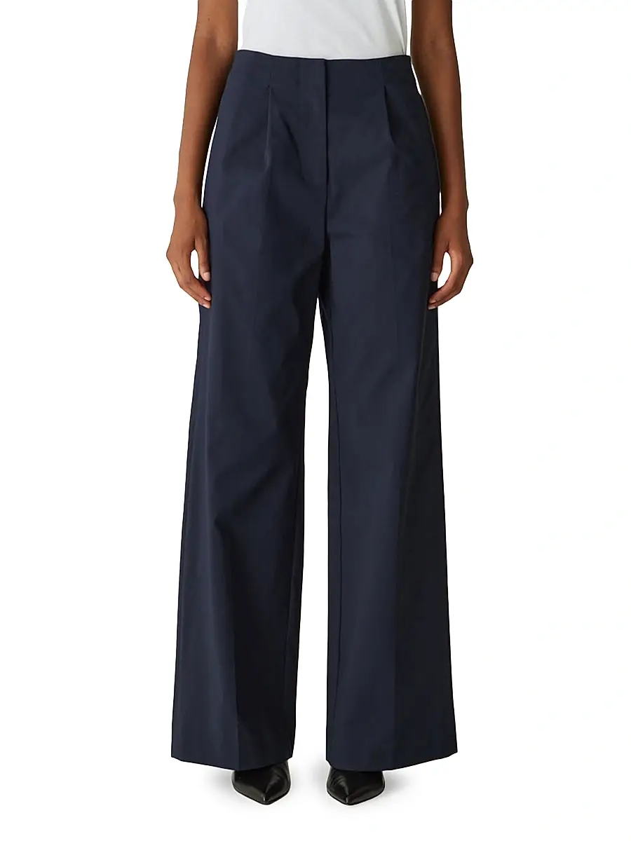 REBECCA TAYLOR Women's Cotton Sateen Wide-Leg Trousers | Thumbnail 3
