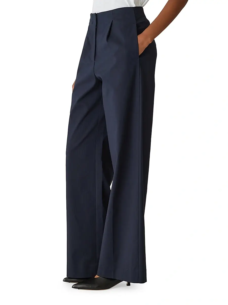 REBECCA TAYLOR Women's Cotton Sateen Wide-Leg Trousers | Thumbnail 4