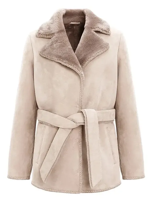 Women's Merino Shearling Lamb Jacket with Whipstitch Trim - Taupe Women's Merino Shearling Lamb Jacket with Whipstitch Trim - Taupe