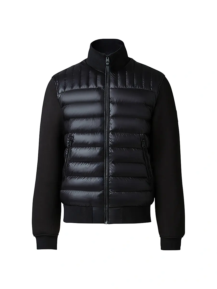 Mackage Men's Collin Mixed-Media Bomber Jacket - Black | Image 1 Mackage Men's Collin Mixed-Media Bomber Jacket - Black | Image 1
