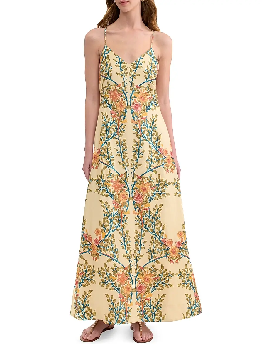 REBECCA TAYLOR Women's Cleo Printed Linen-Blend A-Line Maxi Dress | Thumbnail 2 REBECCA TAYLOR Women's Cleo Printed Linen-Blend A-Line Maxi Dress | Thumbnail 2