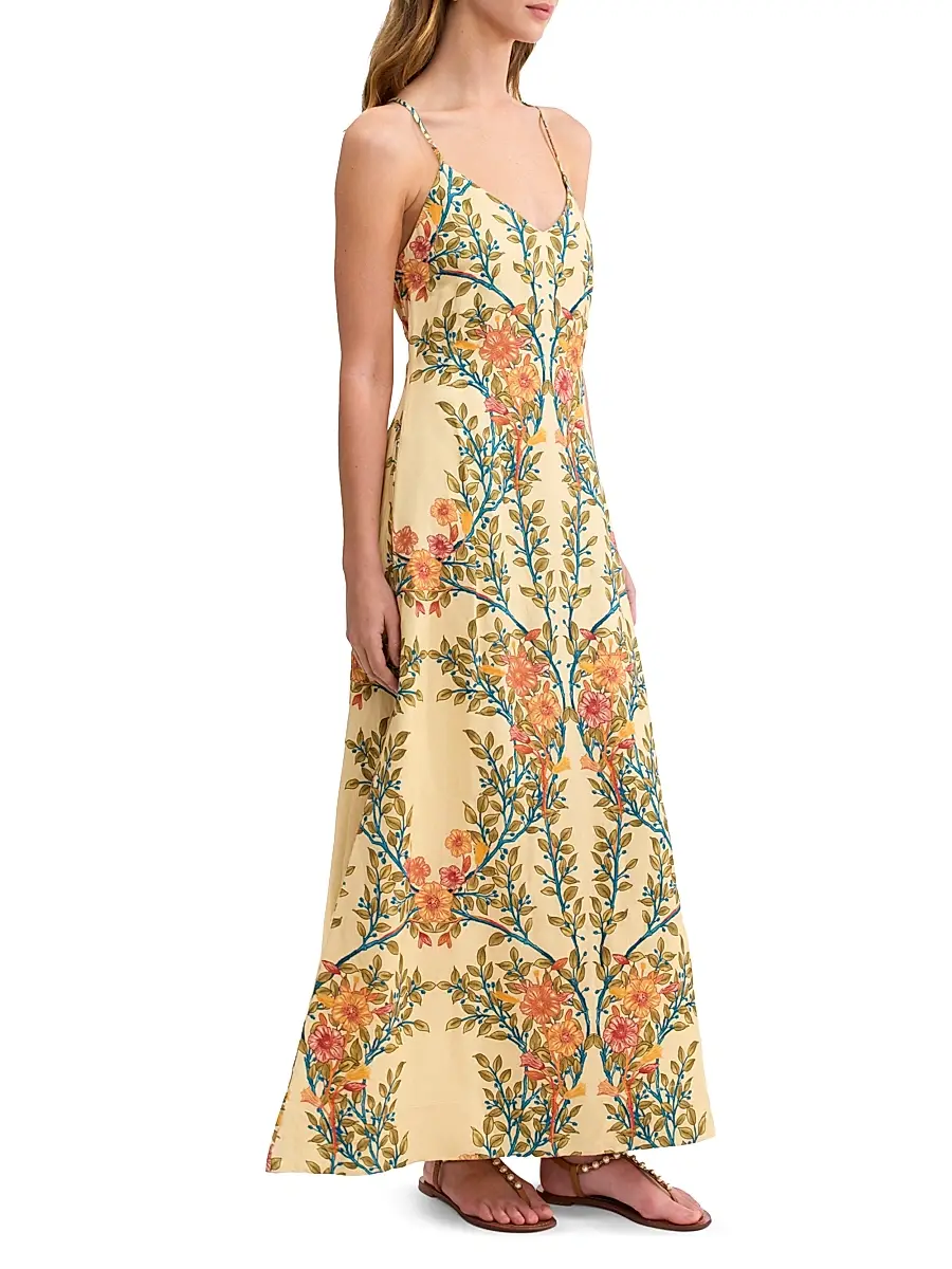 REBECCA TAYLOR Women's Cleo Printed Linen-Blend A-Line Maxi Dress | Thumbnail 3 REBECCA TAYLOR Women's Cleo Printed Linen-Blend A-Line Maxi Dress | Thumbnail 3