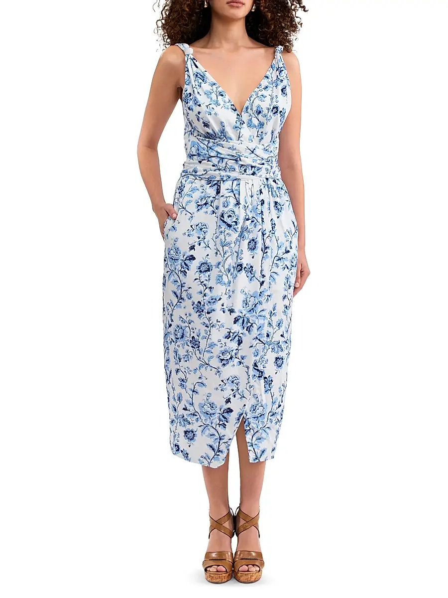 REBECCA TAYLOR Women's Emelia Floral Cotton Wrap Midi-Dress | Thumbnail 2 REBECCA TAYLOR Women's Emelia Floral Cotton Wrap Midi-Dress | Thumbnail 2