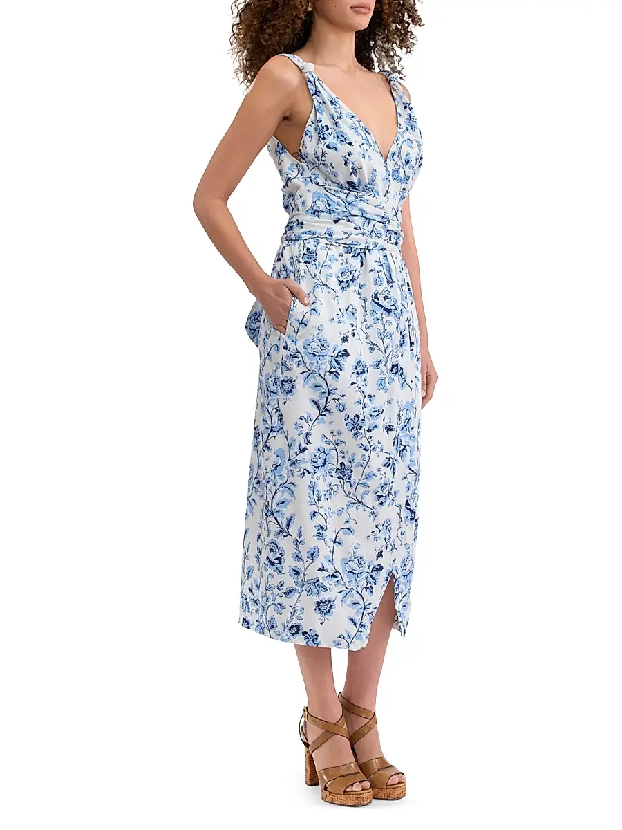 REBECCA TAYLOR Women's Emelia Floral Cotton Wrap Midi-Dress | Thumbnail 3 REBECCA TAYLOR Women's Emelia Floral Cotton Wrap Midi-Dress | Thumbnail 3