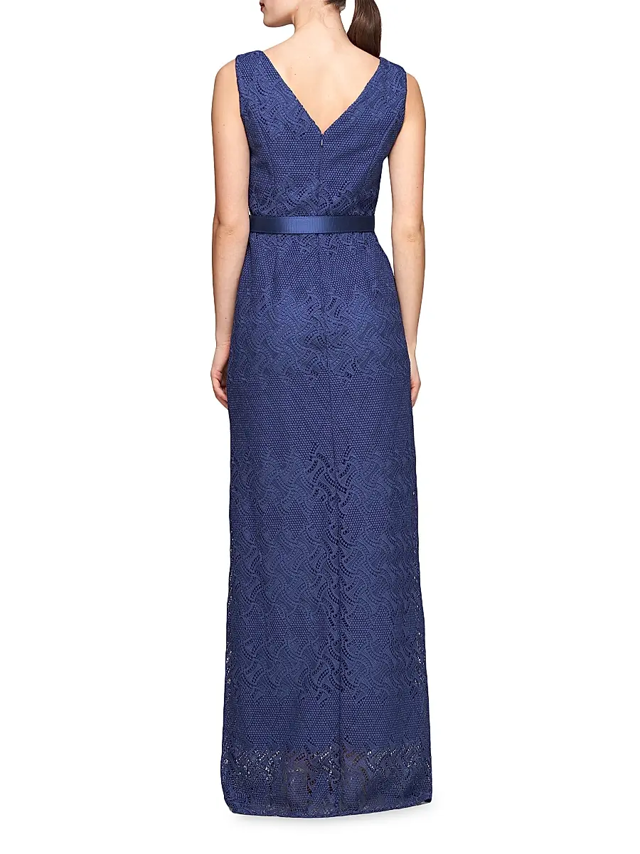 Kay Unger Women's Hendrix Belted Lace Column Gown | Thumbnail 4 Kay Unger Women's Hendrix Belted Lace Column Gown | Thumbnail 4