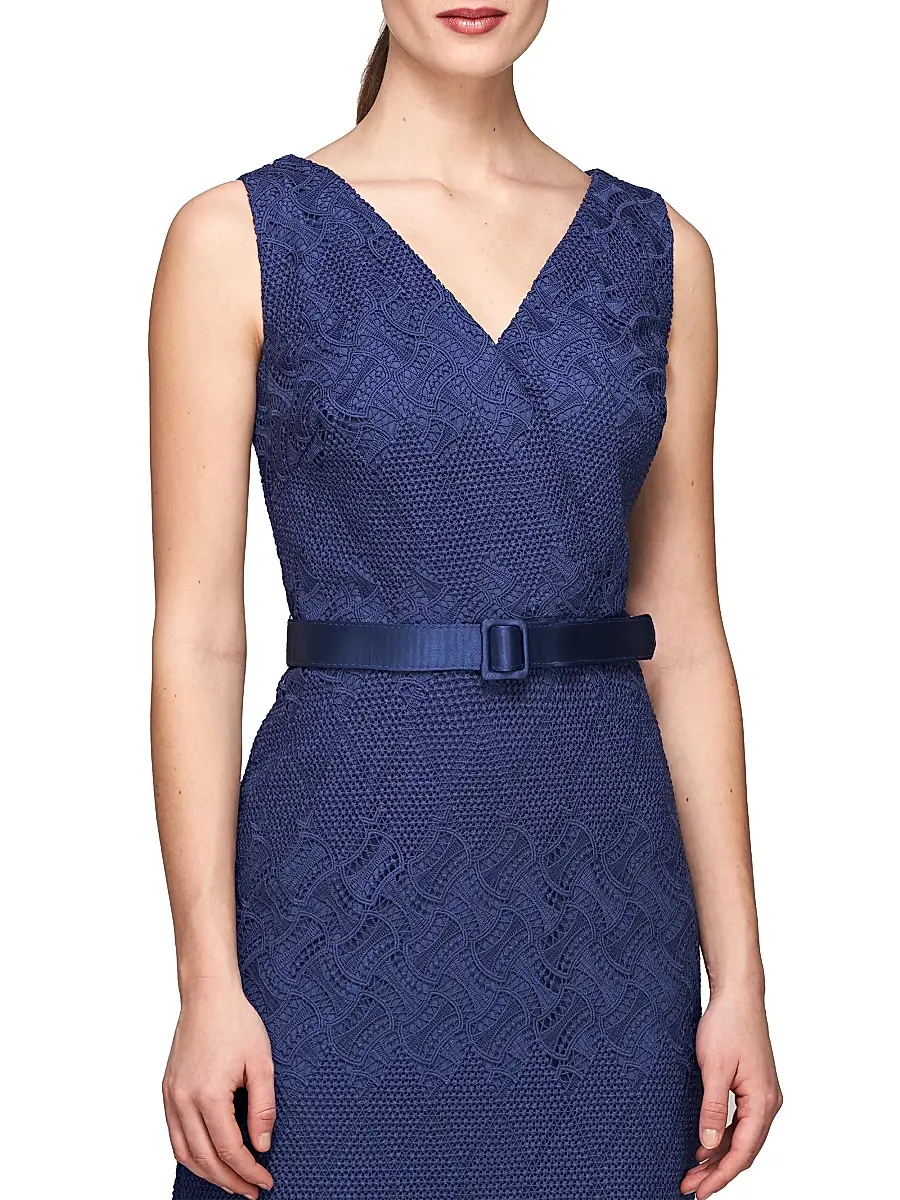 Kay Unger Women's Hendrix Belted Lace Column Gown | Thumbnail 5 Kay Unger Women's Hendrix Belted Lace Column Gown | Thumbnail 5