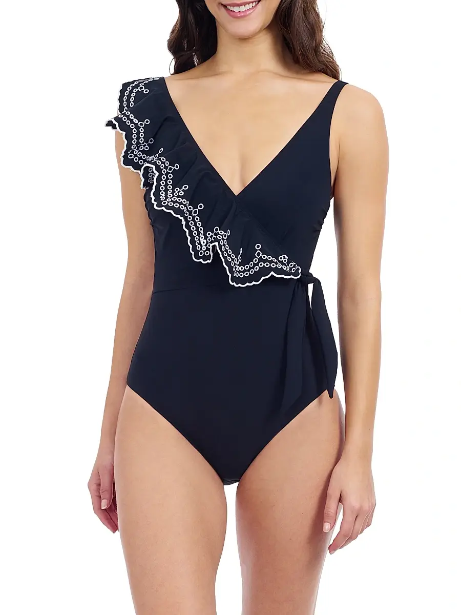 Gottex Swimwear Women's Lola Ruffled Tie-Waist Swimsuit - Black - Size 6 | Image 1 Gottex Swimwear Women's Lola Ruffled Tie-Waist Swimsuit - Black - Size 6 | Image 1