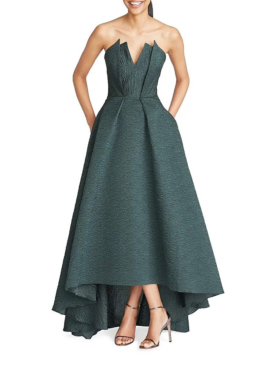 THEIA Women's Imogen Strapless High-Low Jacquard Gown | Thumbnail 2 THEIA Women's Imogen Strapless High-Low Jacquard Gown | Thumbnail 2