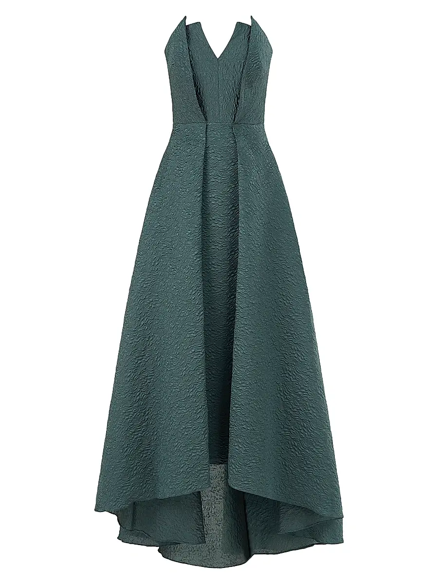 Theia Women's Imogen Strapless High-Low Jacquard Gown - Pine | Image 1 Theia Women's Imogen Strapless High-Low Jacquard Gown - Pine | Image 1