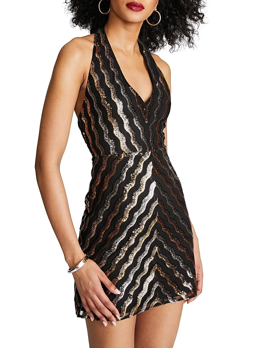 Halston Women's Nidya Sequined Halterneck Minidress | Thumbnail 7