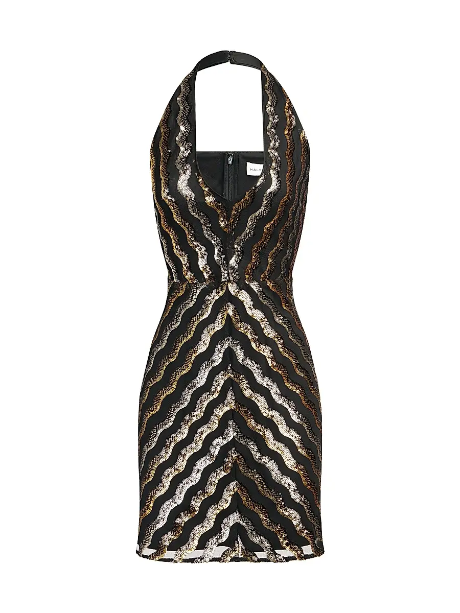 Halston Women's Nidya Sequined Halterneck Minidress - Gold And Sliver - Size 14 | Image 1 Halston Women's Nidya Sequined Halterneck Minidress - Gold And Sliver - Size 14 | Image 1