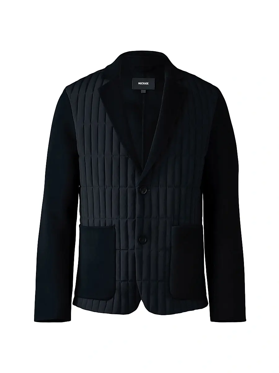 Mackage Men's John Mixed-Media Vertical Quilted Blazer - Black | Image 1 Mackage Men's John Mixed-Media Vertical Quilted Blazer - Black | Image 1