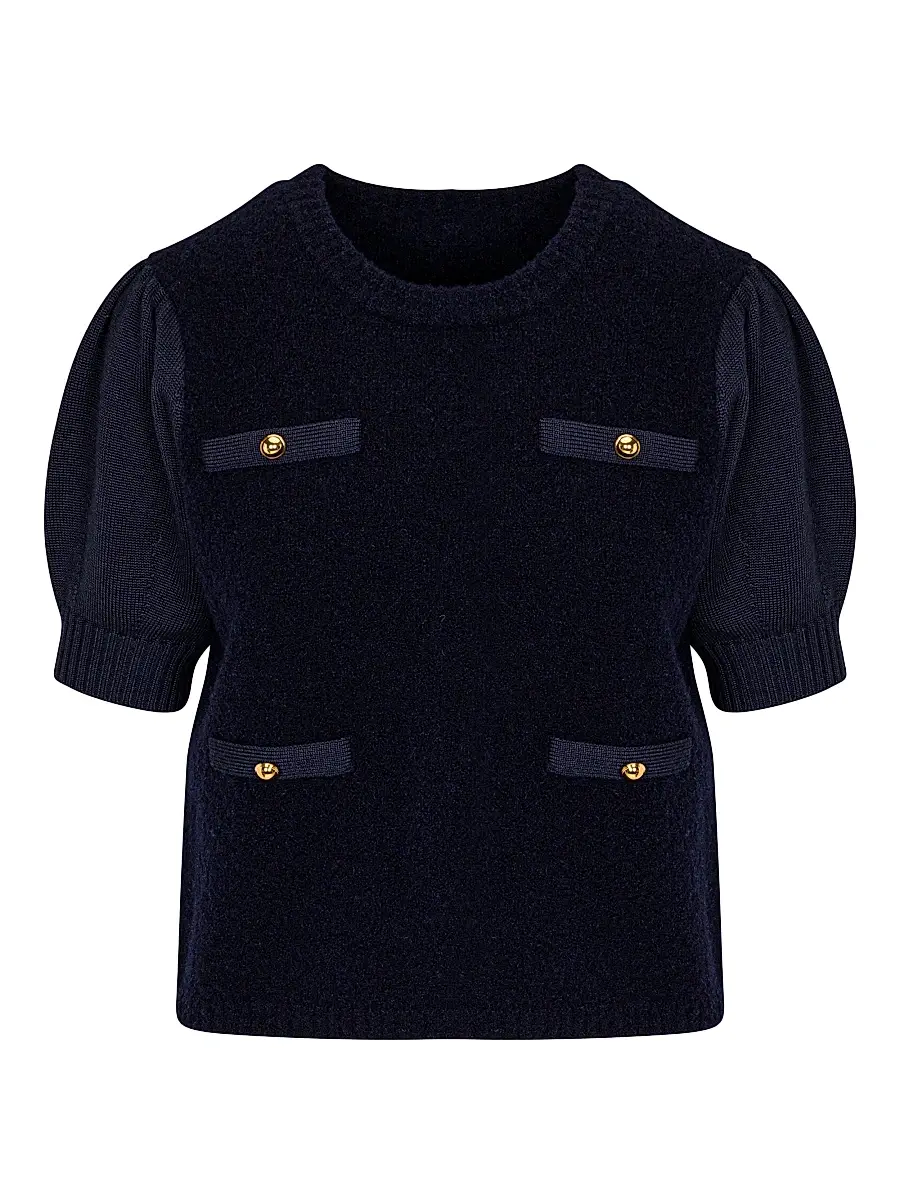 REBECCA TAYLOR Women's Lady Bouclé Short Puff Sleeve Sweater - Dark Navy | Image 1 REBECCA TAYLOR Women's Lady Bouclé Short Puff Sleeve Sweater - Dark Navy | Image 1