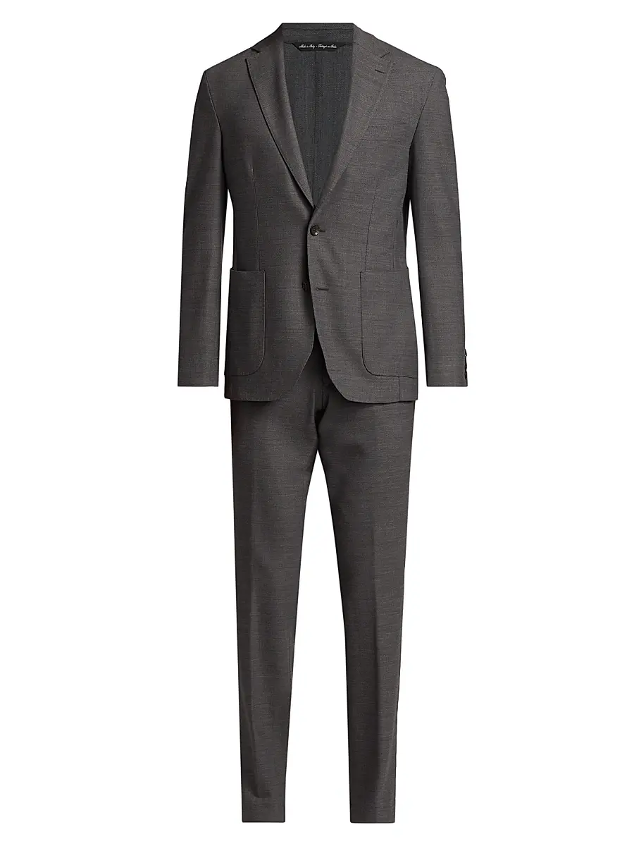 Saks Fifth Avenue Men's Slim-Fit Wool Single-Breasted Suit - Gunmetal - Size 50 | Image 1 Saks Fifth Avenue Men's Slim-Fit Wool Single-Breasted Suit - Gunmetal - Size 50 | Image 1