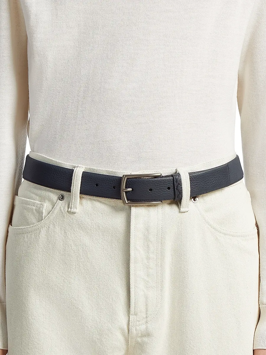 Zegna Men's Leather Belt with Triple Stitch Buckle | Thumbnail 2 Zegna Men's Leather Belt with Triple Stitch Buckle | Thumbnail 2