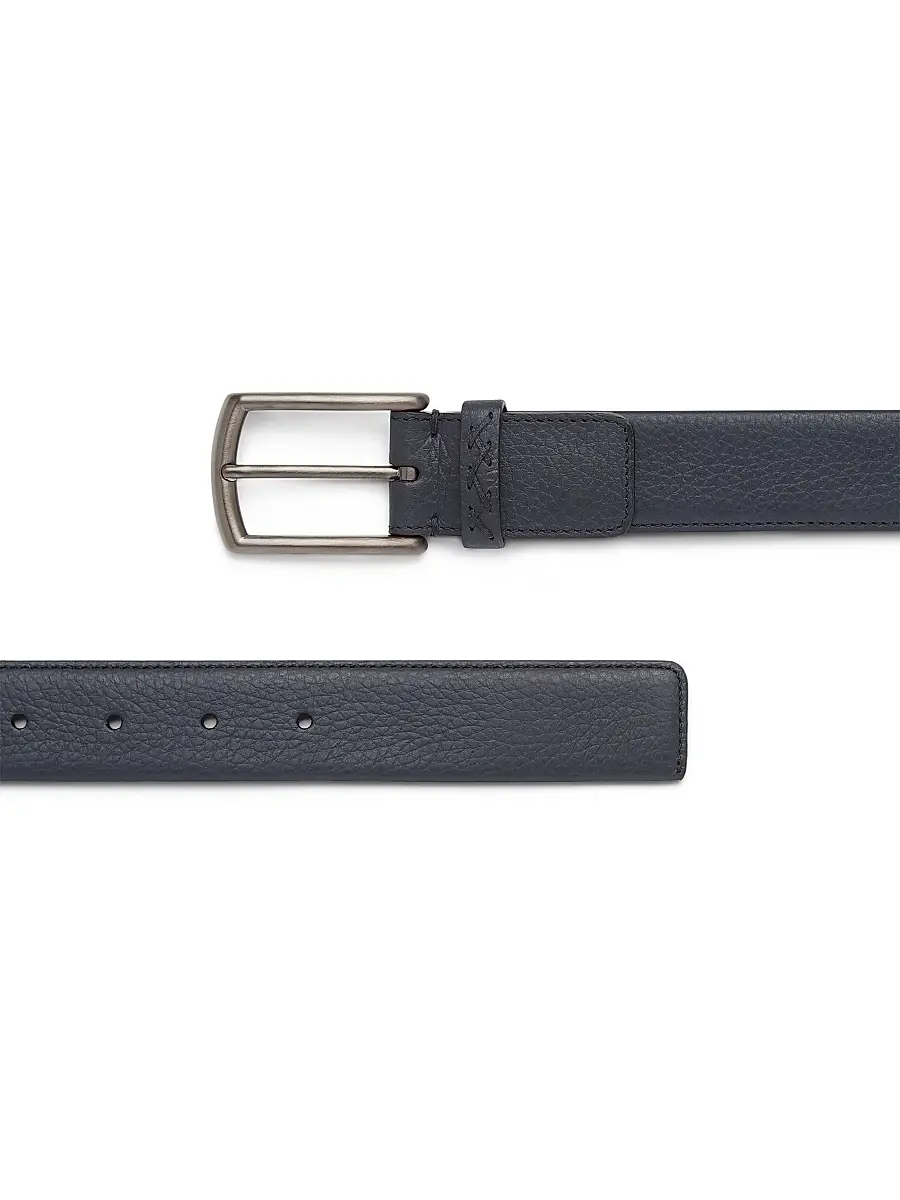 Zegna Men's Leather Belt with Triple Stitch Buckle | Thumbnail 3 Zegna Men's Leather Belt with Triple Stitch Buckle | Thumbnail 3