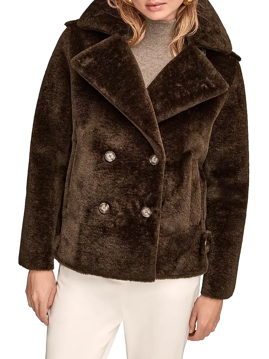 Donna Karan New York Women's Faux-Fur Double-Breasted Coat | Thumbnail 2 Donna Karan New York Women's Faux-Fur Double-Breasted Coat | Thumbnail 2