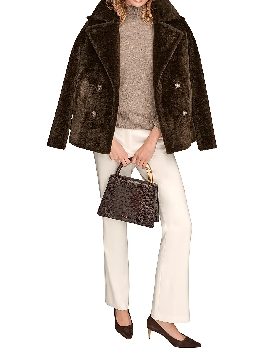 Donna Karan New York Women's Faux-Fur Double-Breasted Coat - Chocolate | Image 1 Donna Karan New York Women's Faux-Fur Double-Breasted Coat - Chocolate | Image 1