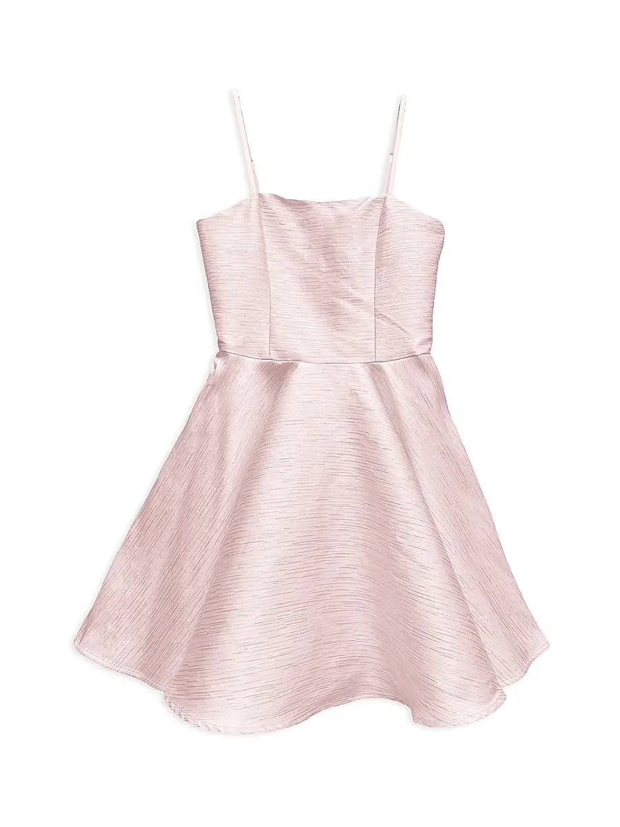 Un Deux Trois Girl's Satin Fit & Flare Dress - Pink | Image 1 Un Deux Trois Girl's Satin Fit & Flare Dress - Pink | Image 1