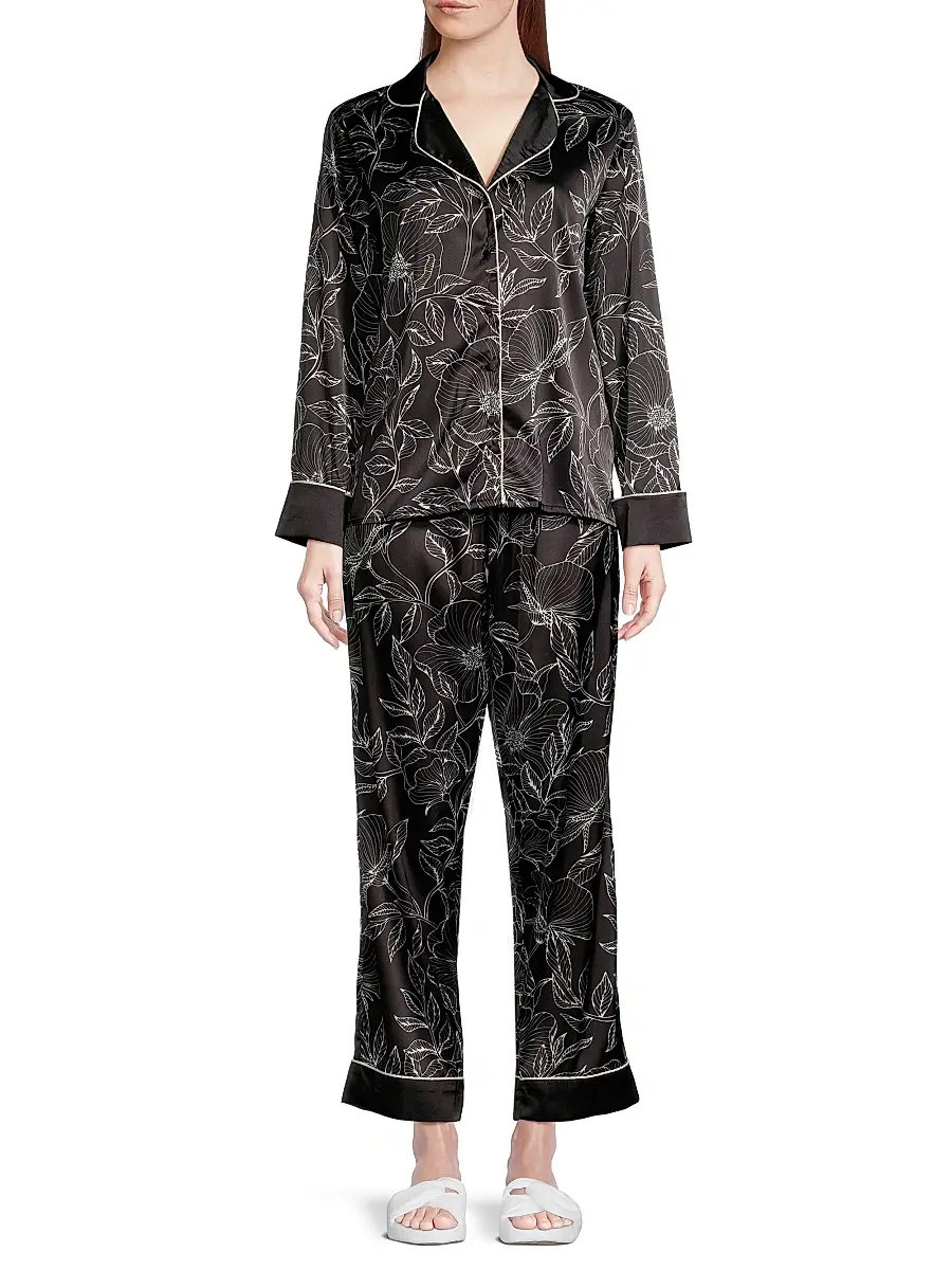 Averie Women's Leaf Print Long Pajama Set | Thumbnail 2 Averie Women's Leaf Print Long Pajama Set | Thumbnail 2