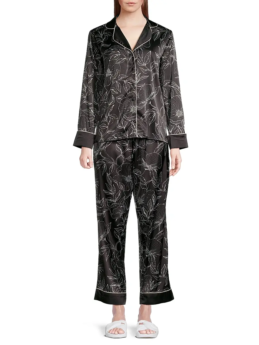 Averie Women's Leaf Print Long Pajama Set | Thumbnail 3 Averie Women's Leaf Print Long Pajama Set | Thumbnail 3