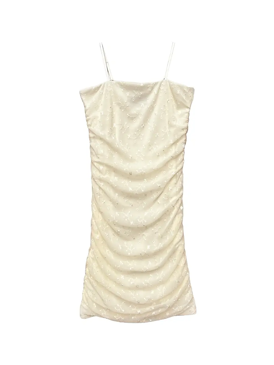 Un Deux Trois Girl's Floral Mesh Ruched Dress - Cream | Image 1 Un Deux Trois Girl's Floral Mesh Ruched Dress - Cream | Image 1