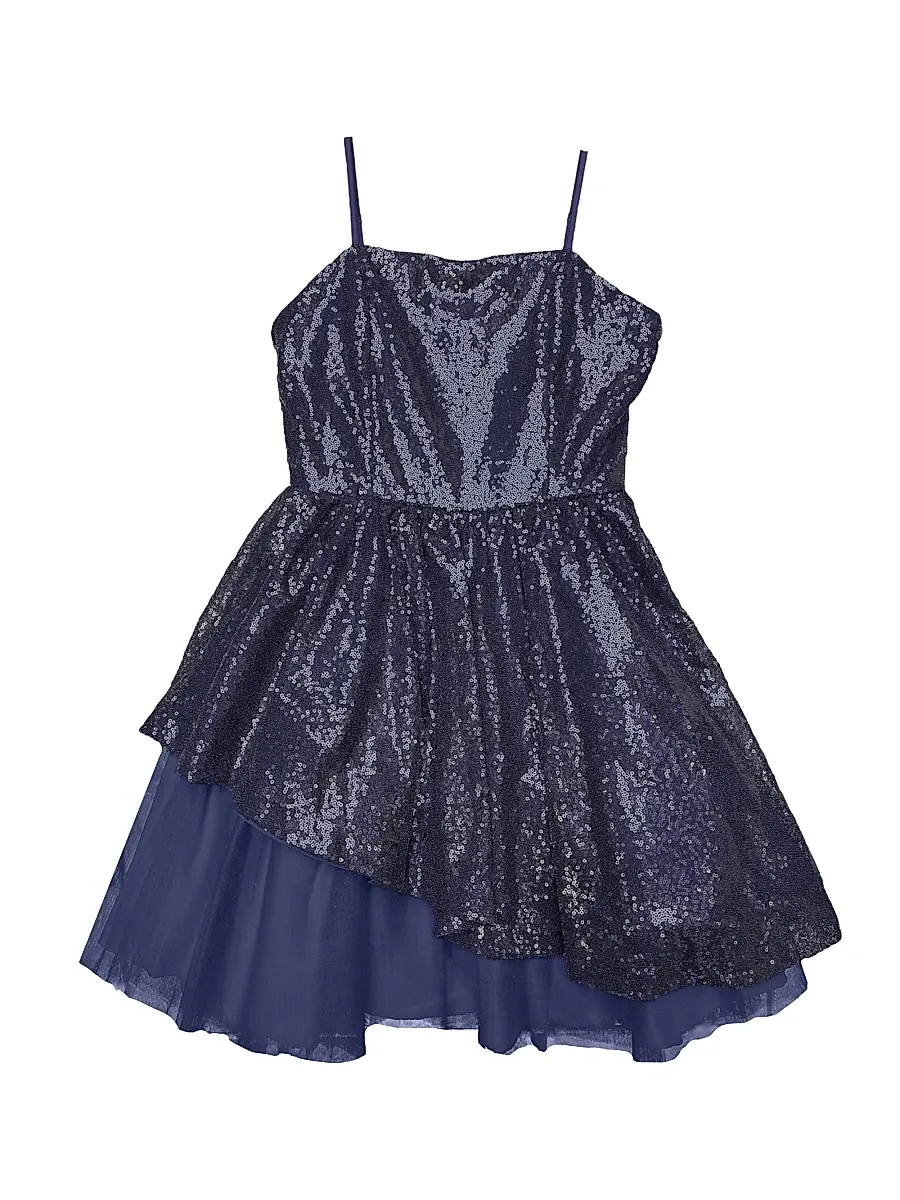 Un Deux Trois Girl's Peek-A-Boo Sequin Dress - Navy | Image 1 Un Deux Trois Girl's Peek-A-Boo Sequin Dress - Navy | Image 1
