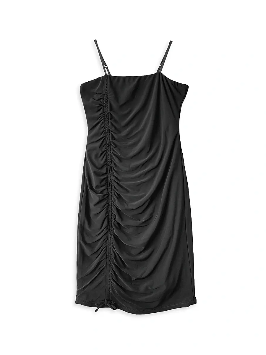 Un Deux Trois Girl's Ruched Dress - Black | Image 1 Un Deux Trois Girl's Ruched Dress - Black | Image 1