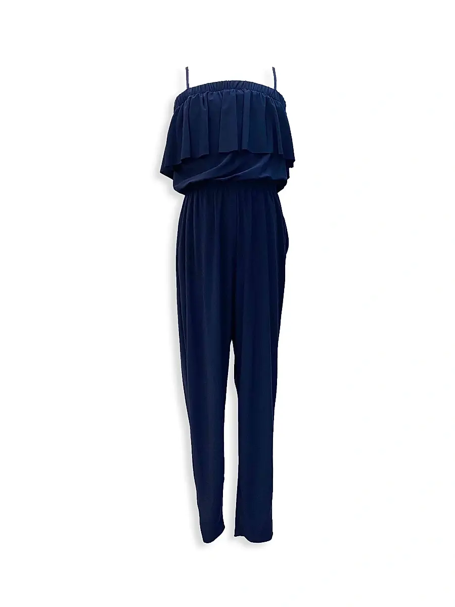 Un Deux Trois Girl's Tiered Tapered Jumpsuit - Navy | Image 1 Un Deux Trois Girl's Tiered Tapered Jumpsuit - Navy | Image 1