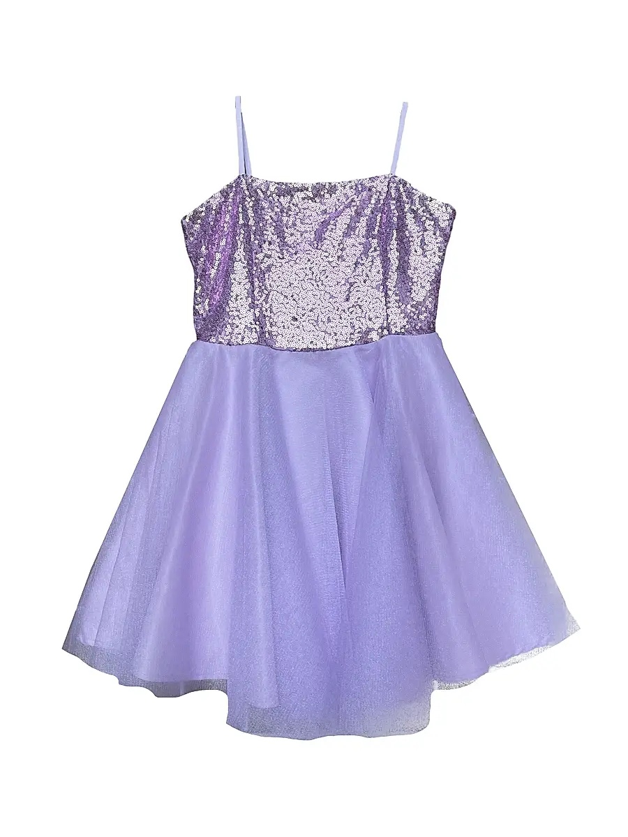 Un Deux Trois Girl's Sequin Fit-And-Flare Tulle Dress - Lilac | Image 1 Un Deux Trois Girl's Sequin Fit-And-Flare Tulle Dress - Lilac | Image 1