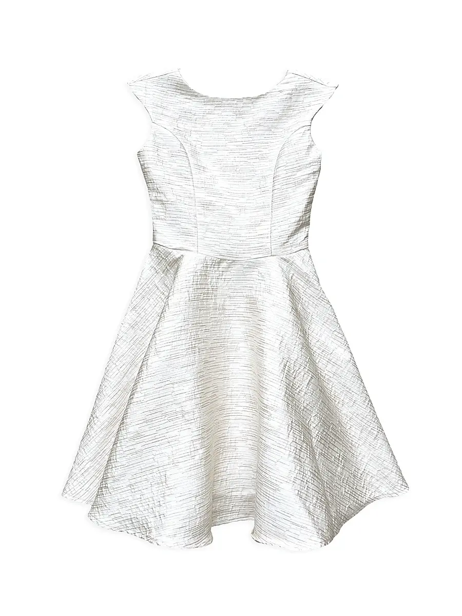 Un Deux Trois Girl's Cap Sleeve Metallic Jacquard Dress - | Image 1 Un Deux Trois Girl's Cap Sleeve Metallic Jacquard Dress - | Image 1