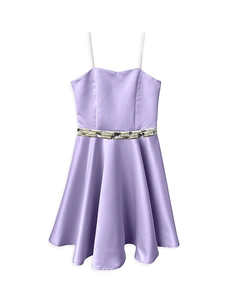 Un Deux Trois Girl's Fit-&-Flare Satin Dress - Lilsat | Image 1 Un Deux Trois Girl's Fit-&-Flare Satin Dress - Lilsat | Image 1