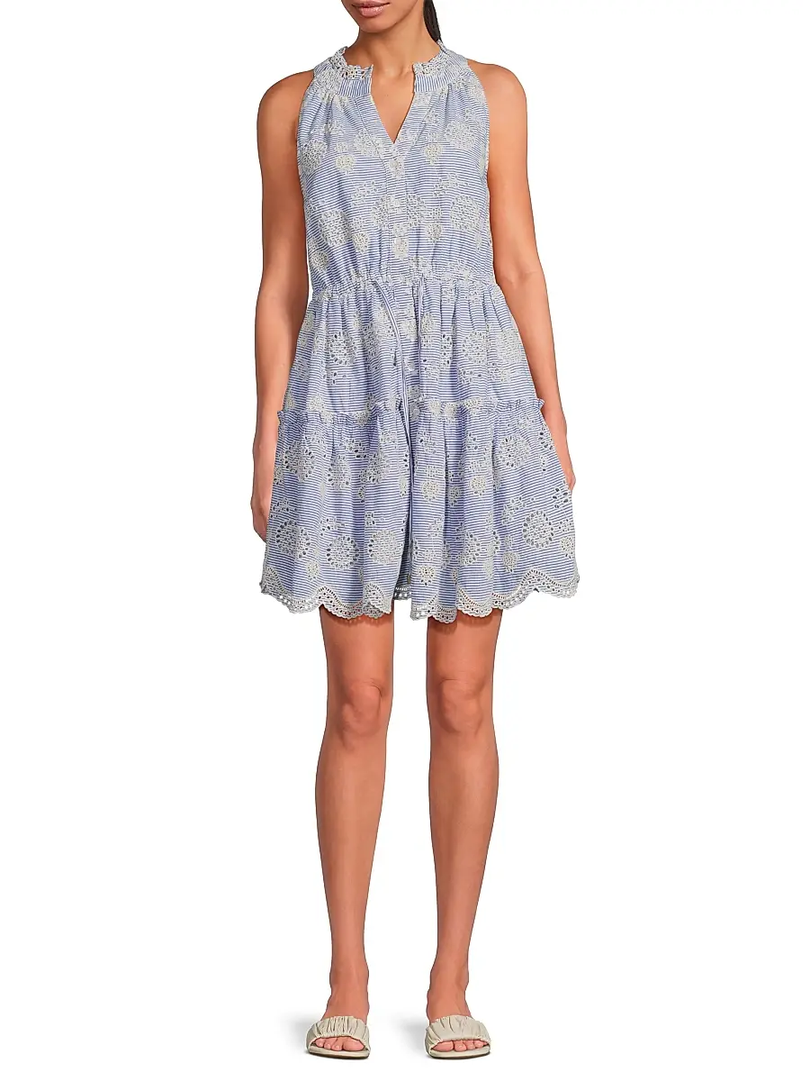 Change of Scenery Women's Charlotte Embroidered Striped Cotton Midi-Dress | Thumbnail 2 Change of Scenery Women's Charlotte Embroidered Striped Cotton Midi-Dress | Thumbnail 2