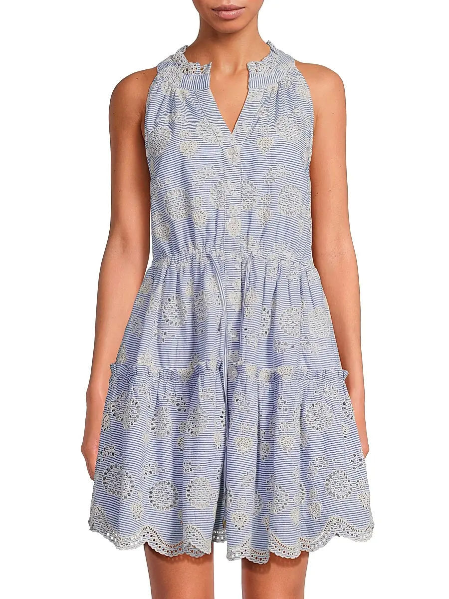 Change of Scenery Women's Charlotte Embroidered Striped Cotton Midi-Dress | Thumbnail 3 Change of Scenery Women's Charlotte Embroidered Striped Cotton Midi-Dress | Thumbnail 3