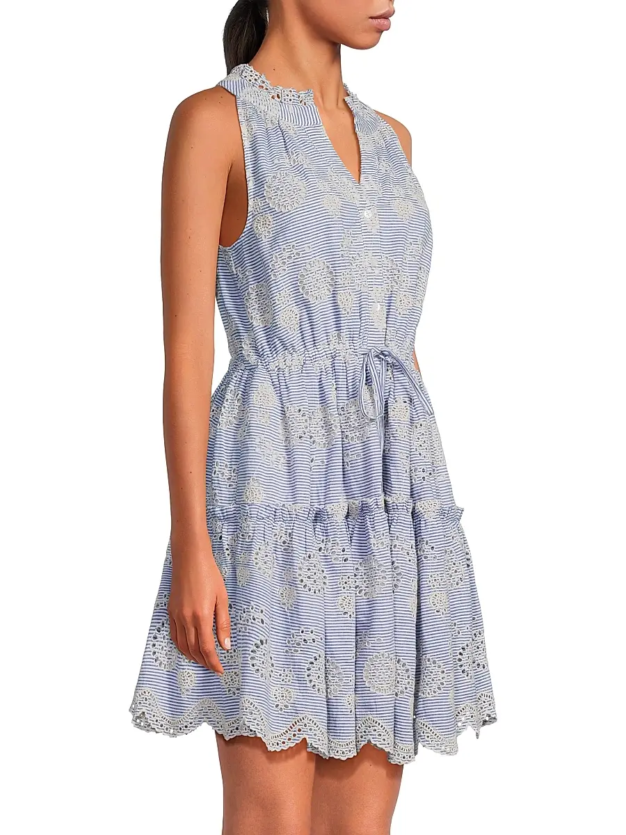 Change of Scenery Women's Charlotte Embroidered Striped Cotton Midi-Dress | Thumbnail 4 Change of Scenery Women's Charlotte Embroidered Striped Cotton Midi-Dress | Thumbnail 4