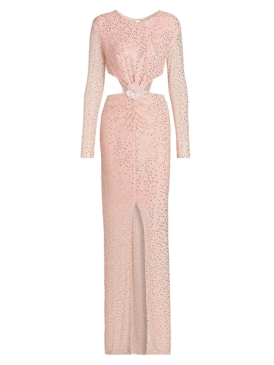 Mariandree Gaitan Women's Identity Valentina Embellished Sheer Lace Dress - Pink - Size Medium | Image 1 Mariandree Gaitan Women's Identity Valentina Embellished Sheer Lace Dress - Pink - Size Medium | Image 1