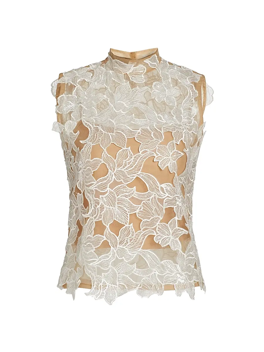 Mariandree Gaitan Women's Karol Floral Embroidered Lace Top - White - Size Small | Image 1 Mariandree Gaitan Women's Karol Floral Embroidered Lace Top - White - Size Small | Image 1