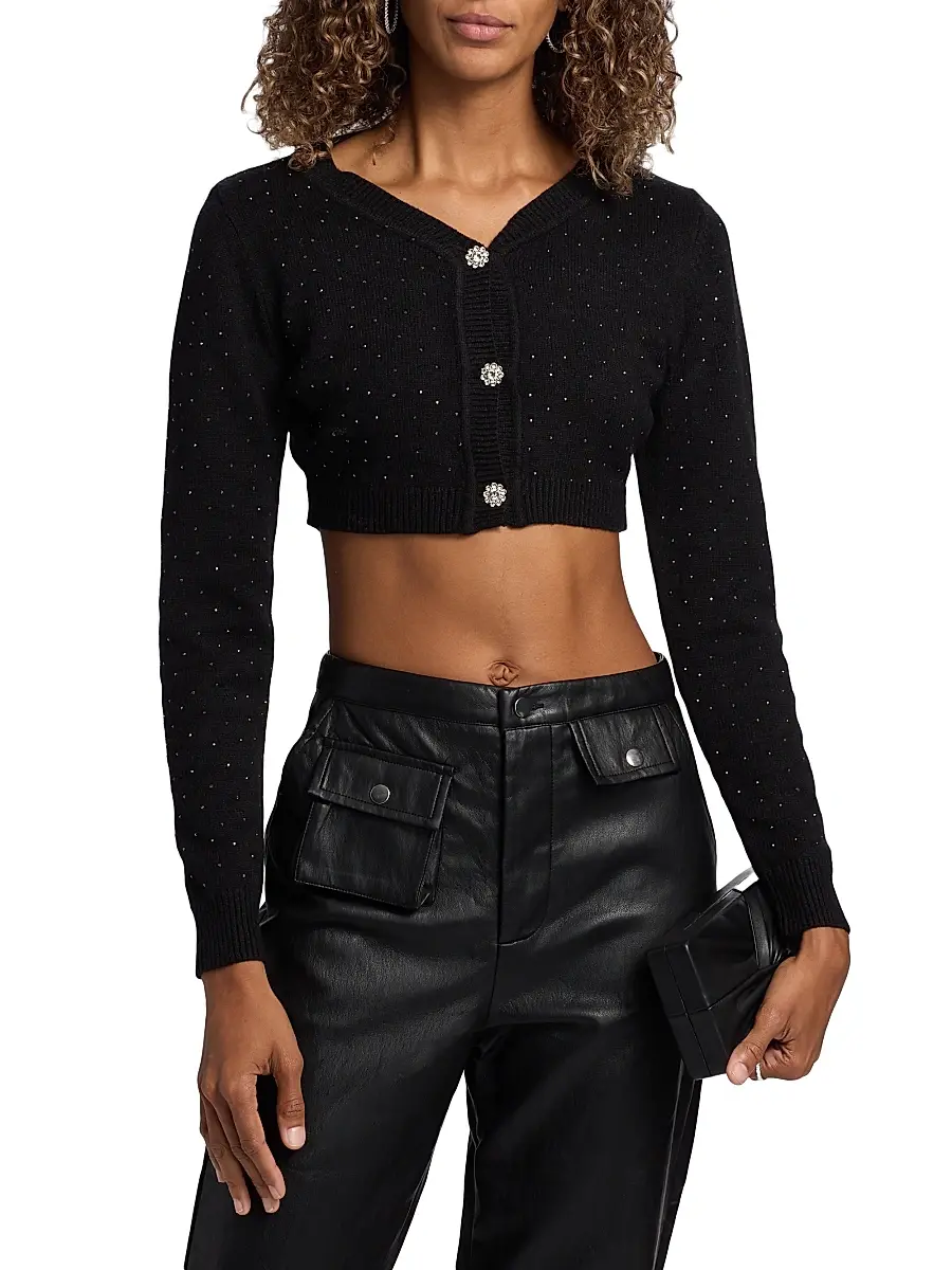Mariandree Gaitan Women's Julie Rib-Knit Studded Crop Cardigan | Thumbnail 3 Mariandree Gaitan Women's Julie Rib-Knit Studded Crop Cardigan | Thumbnail 3
