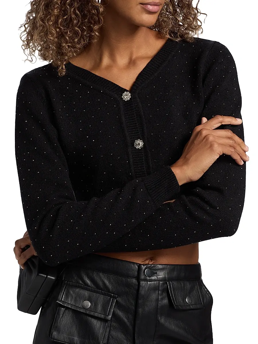 Mariandree Gaitan Women's Julie Rib-Knit Studded Crop Cardigan | Thumbnail 6 Mariandree Gaitan Women's Julie Rib-Knit Studded Crop Cardigan | Thumbnail 6