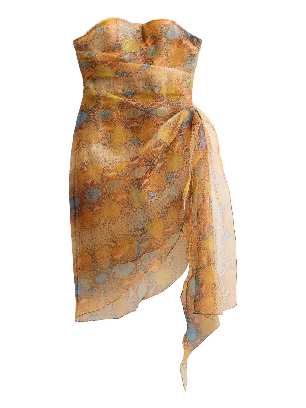 Women's Printed Asymmetric Strapless Mini Dress