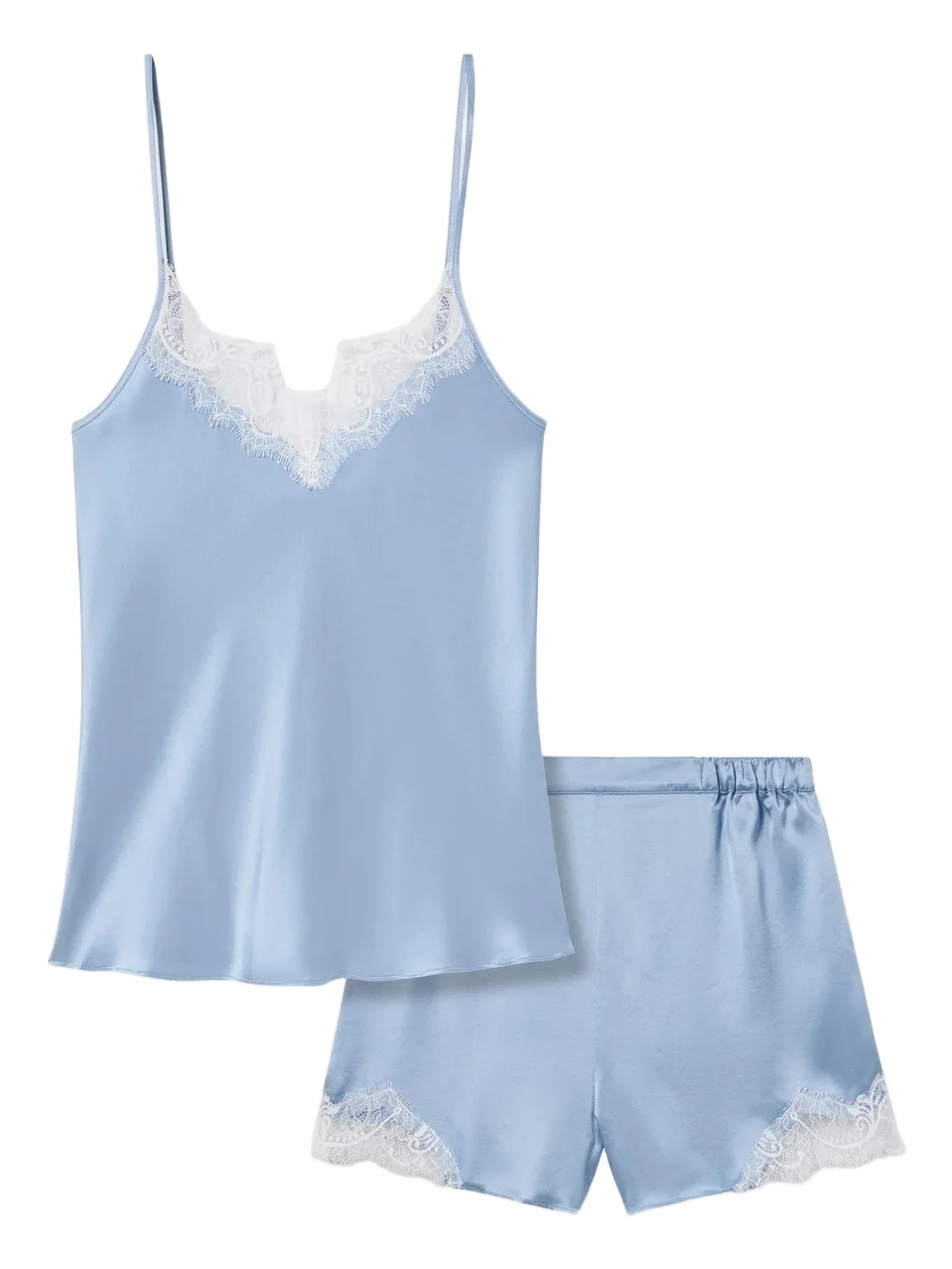 Women's Mulberry Silk Lace Cami & Shorts Set - Blue Women's Mulberry Silk Lace Cami & Shorts Set - Blue