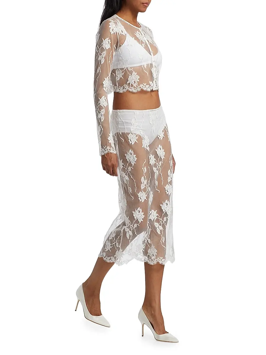 Kiki de Montparnasse Women's Dominique Floral Lace Cotton-Silk Midi-Skirt | Thumbnail 2