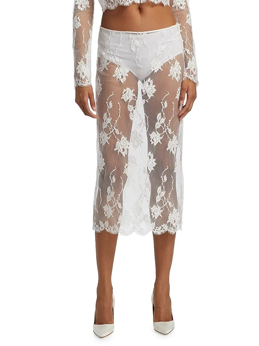 Kiki de Montparnasse Women's Dominique Floral Lace Cotton-Silk Midi-Skirt | Thumbnail 3