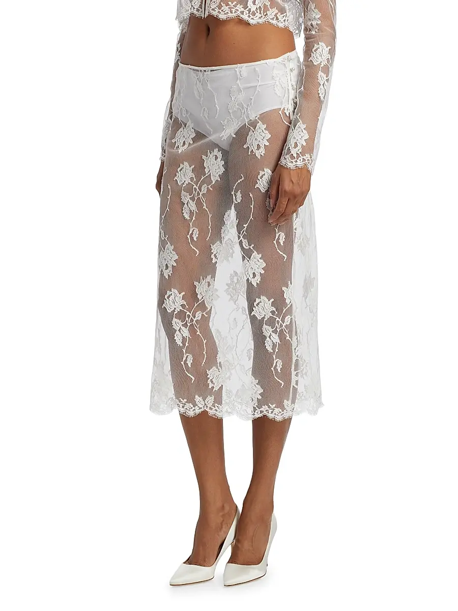 Kiki de Montparnasse Women's Dominique Floral Lace Cotton-Silk Midi-Skirt | Thumbnail 4