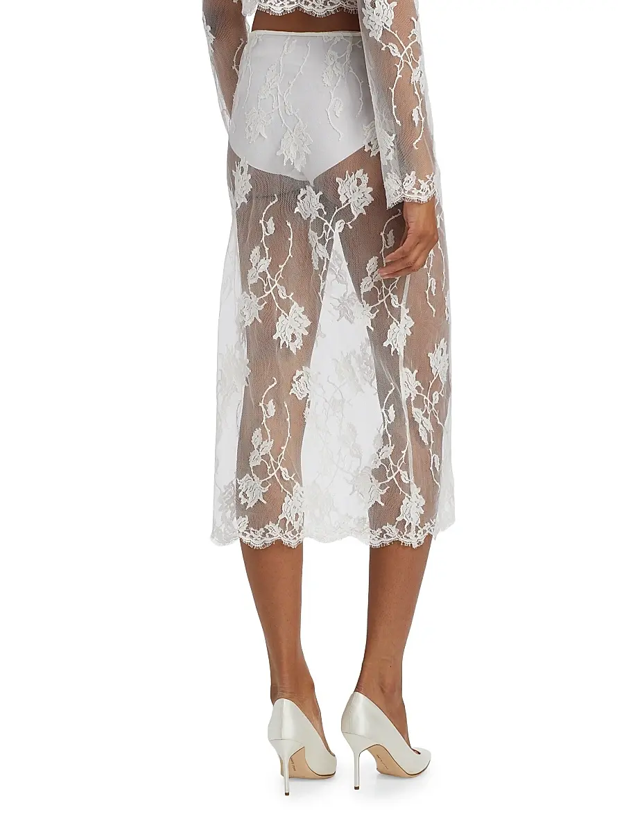 Kiki de Montparnasse Women's Dominique Floral Lace Cotton-Silk Midi-Skirt | Thumbnail 5