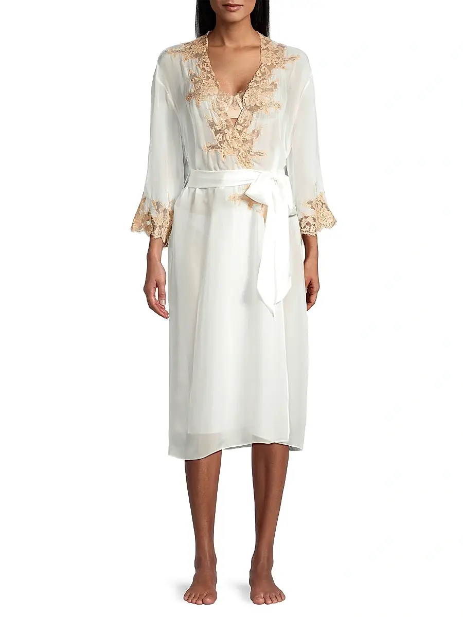 Kiki de Montparnasse Women's Orchid Silk & Lace Robe | Thumbnail 2 Kiki de Montparnasse Women's Orchid Silk & Lace Robe | Thumbnail 2