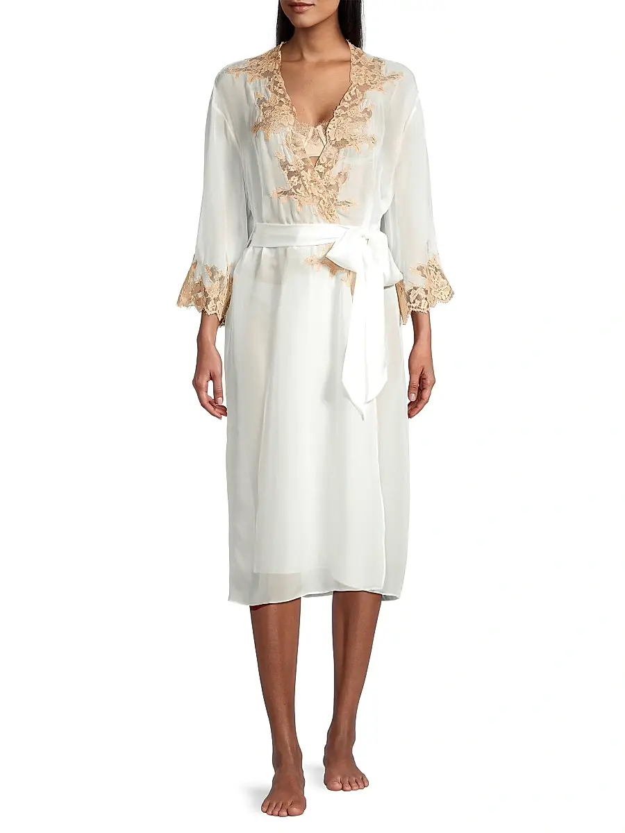 Kiki de Montparnasse Women's Orchid Silk & Lace Robe | Thumbnail 3 Kiki de Montparnasse Women's Orchid Silk & Lace Robe | Thumbnail 3