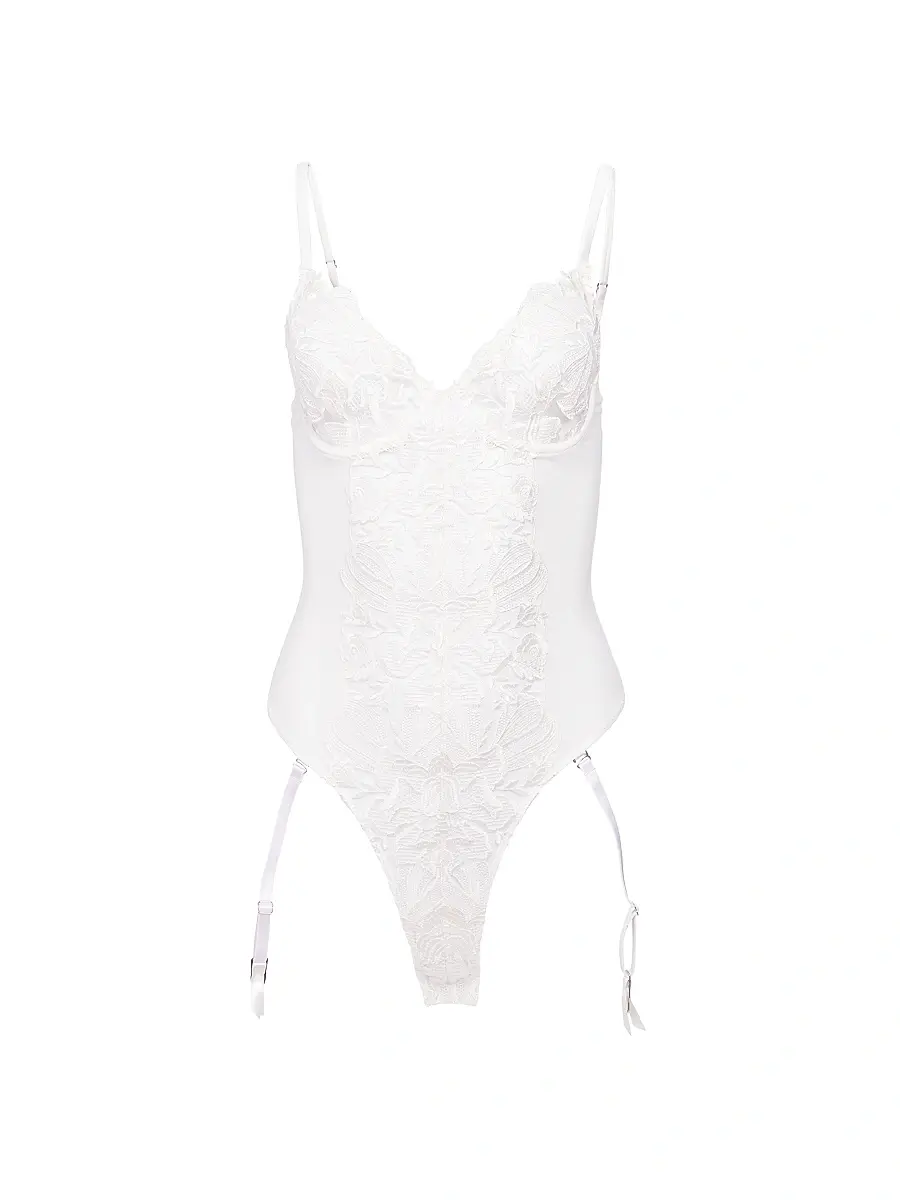 Fleur du Mal Women's Floral Bow Embroidered Bodysuit - | Image 1 Fleur du Mal Women's Floral Bow Embroidered Bodysuit - | Image 1