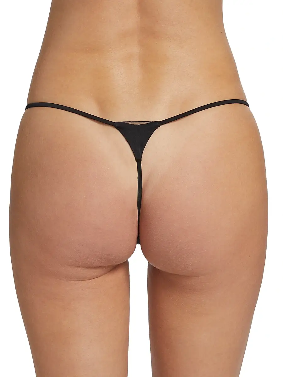 Kiki de Montparnasse Women's Orchid Lace & Silk Thong - Black | Thumbnail 4