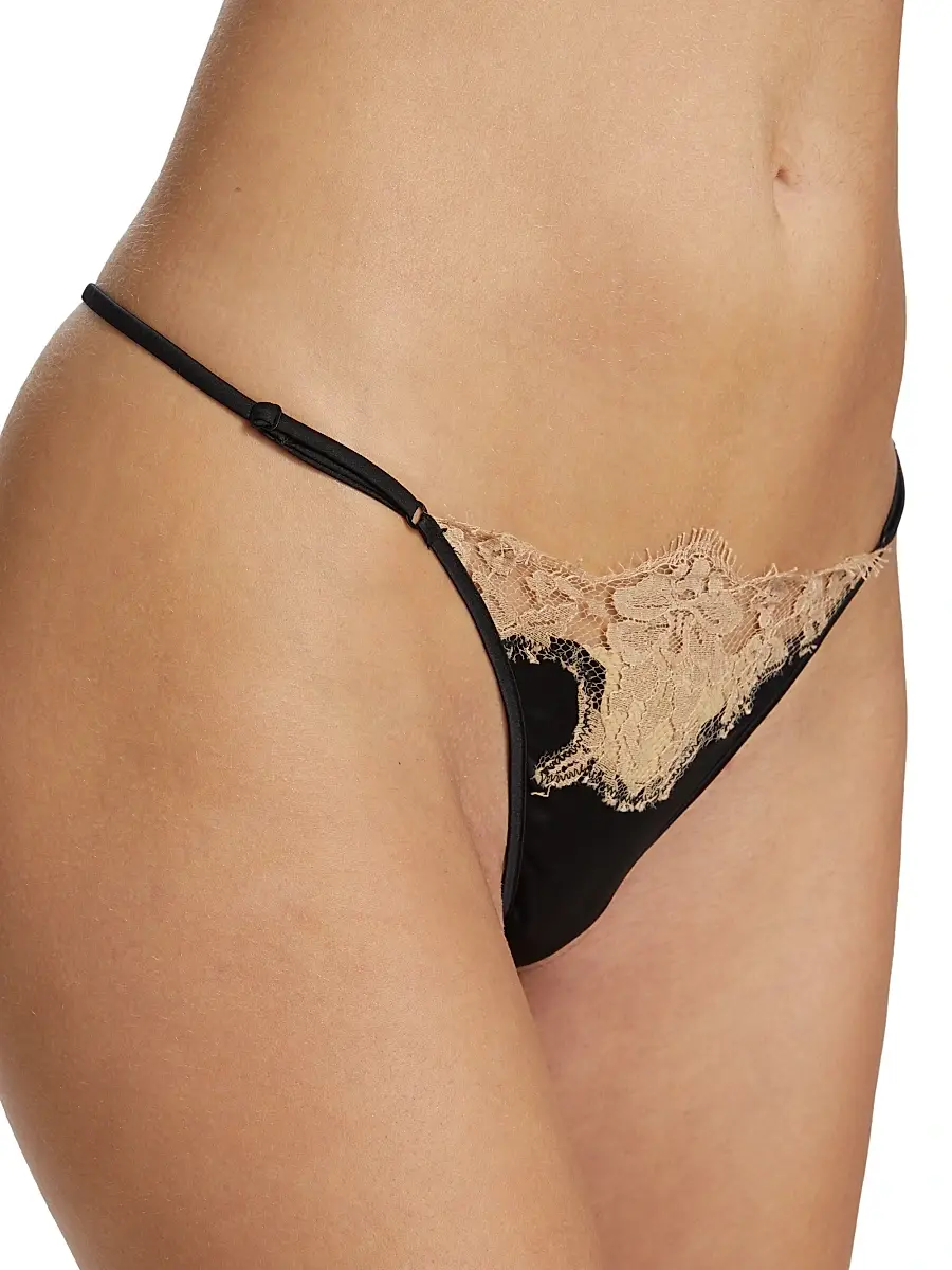Kiki de Montparnasse Women's Orchid Lace & Silk Thong - Black | Thumbnail 5